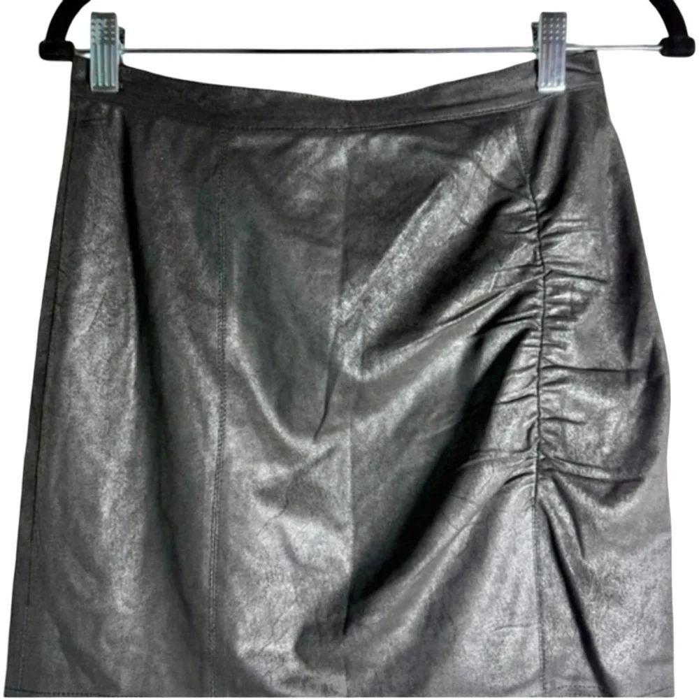 Free People Black Faux Leather Ruched Mini Skirt